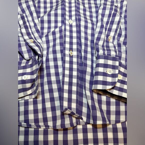 J. McLaughlin Purple White Gingham Plaid Button-Down Long Sleeve Shirt Men's MED - Picture 5 of 13